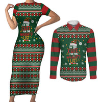 Too Cute For The Naughty List Christmas Couples Matching Short Sleeve Bodycon Dress and Long Sleeve Button Shirt Xmas Holiday Patterns - Wonder Print Shop