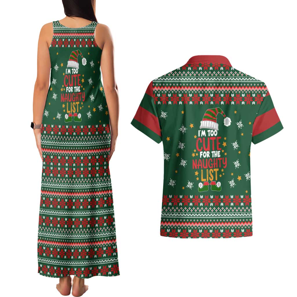 Too Cute For The Naughty List Christmas Couples Matching Tank Maxi Dress and Hawaiian Shirt Xmas Holiday Patterns - Wonder Print Shop