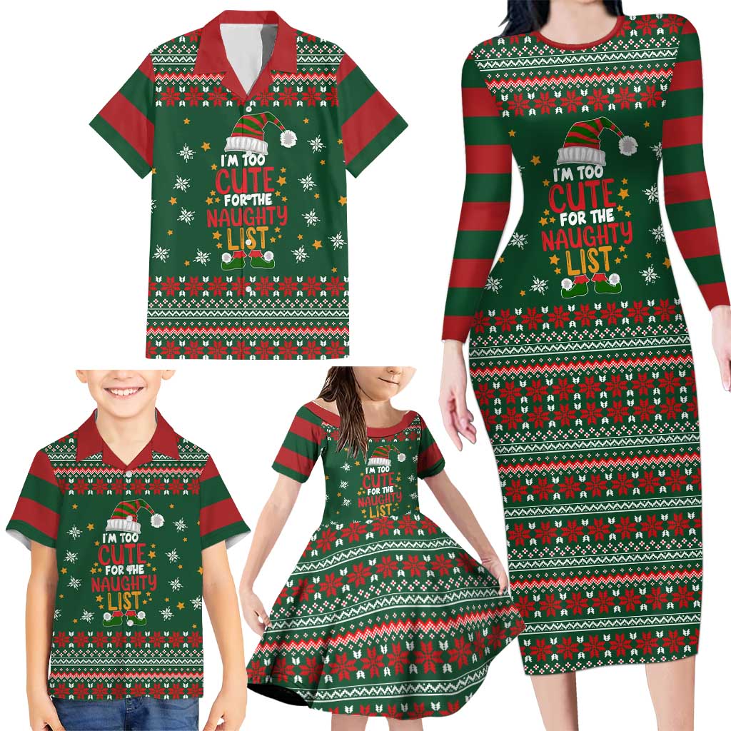Too Cute For The Naughty List Christmas Family Matching Long Sleeve Bodycon Dress and Hawaiian Shirt Xmas Holiday Patterns - Wonder Print Shop