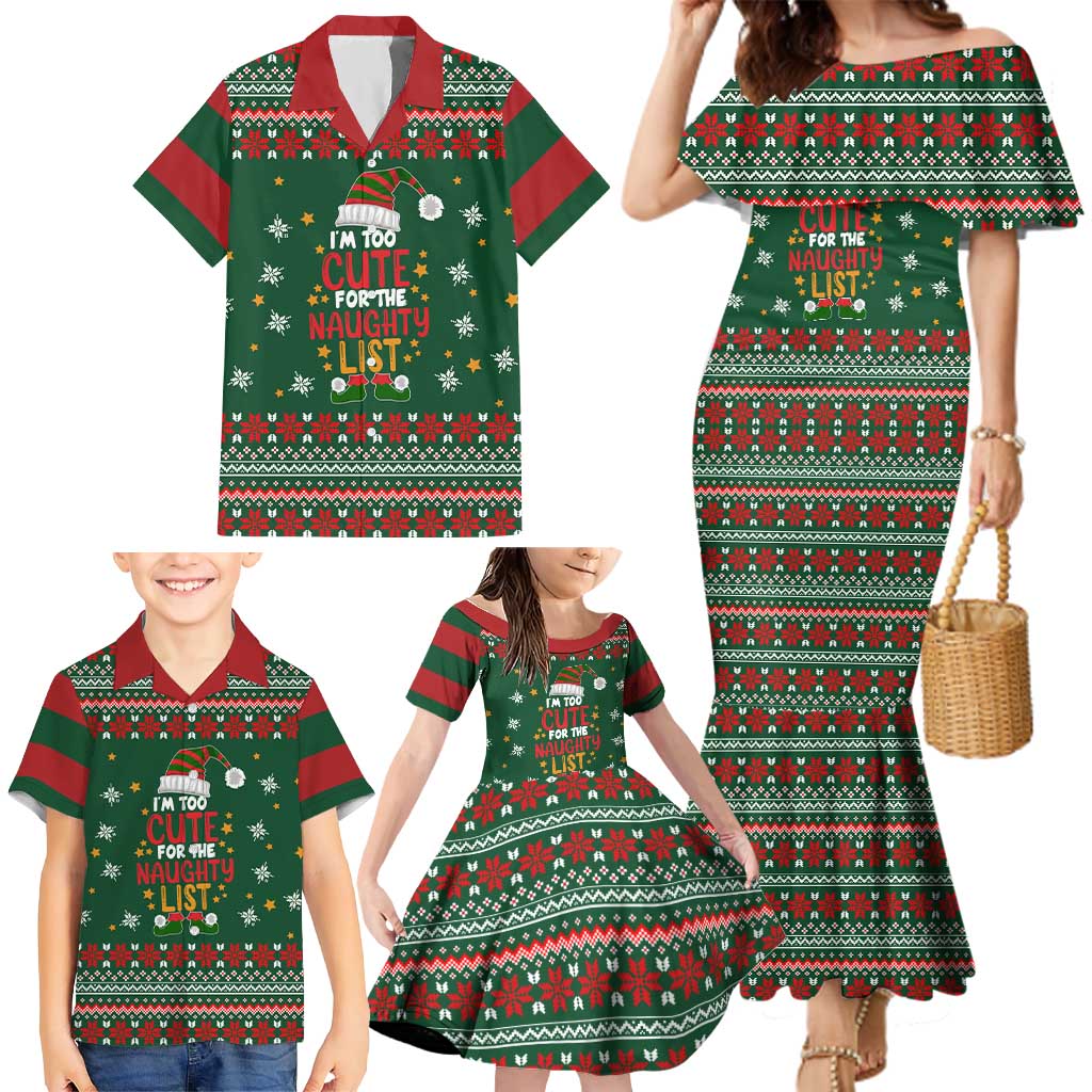 Too Cute For The Naughty List Christmas Family Matching Mermaid Dress and Hawaiian Shirt Xmas Holiday Patterns - Wonder Print Shop
