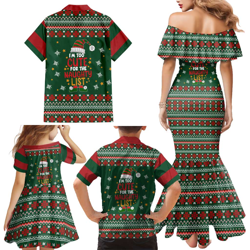 Too Cute For The Naughty List Christmas Family Matching Mermaid Dress and Hawaiian Shirt Xmas Holiday Patterns - Wonder Print Shop