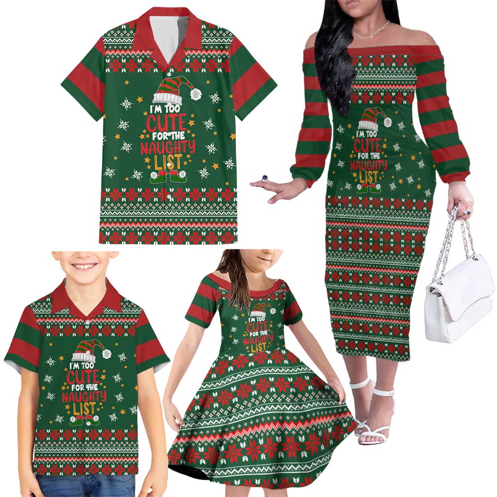 Too Cute For The Naughty List Christmas Family Matching Off The Shoulder Long Sleeve Dress and Hawaiian Shirt Xmas Holiday Patterns - Wonder Print Shop