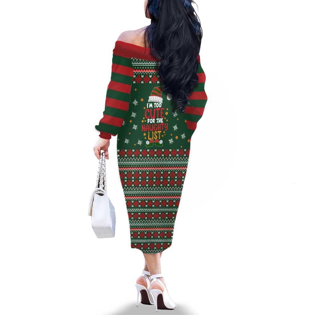 Too Cute For The Naughty List Christmas Family Matching Off The Shoulder Long Sleeve Dress and Hawaiian Shirt Xmas Holiday Patterns - Wonder Print Shop