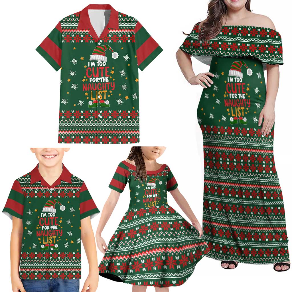 Too Cute For The Naughty List Christmas Family Matching Off Shoulder Maxi Dress and Hawaiian Shirt Xmas Holiday Patterns - Wonder Print Shop