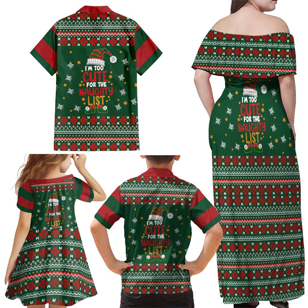 Too Cute For The Naughty List Christmas Family Matching Off Shoulder Maxi Dress and Hawaiian Shirt Xmas Holiday Patterns - Wonder Print Shop