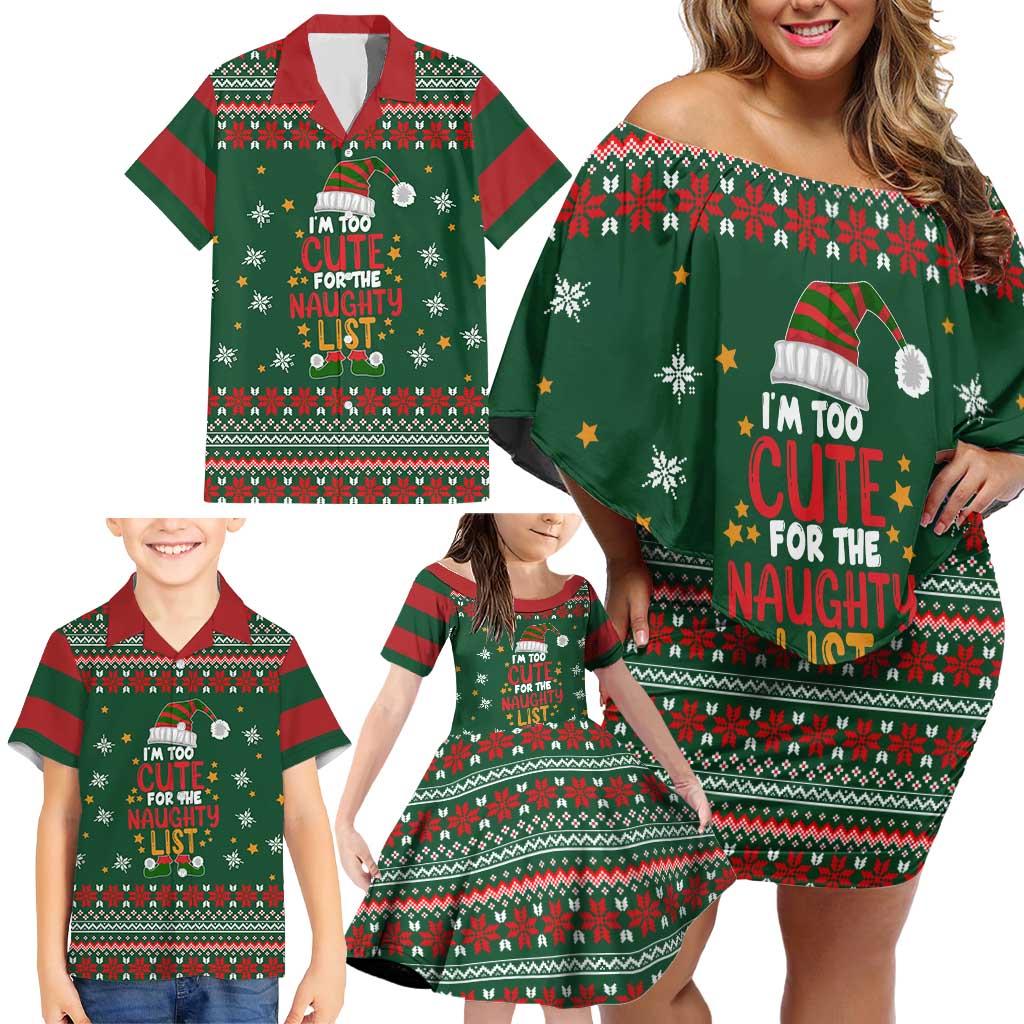 Too Cute For The Naughty List Christmas Family Matching Off Shoulder Short Dress and Hawaiian Shirt Xmas Holiday Patterns - Wonder Print Shop