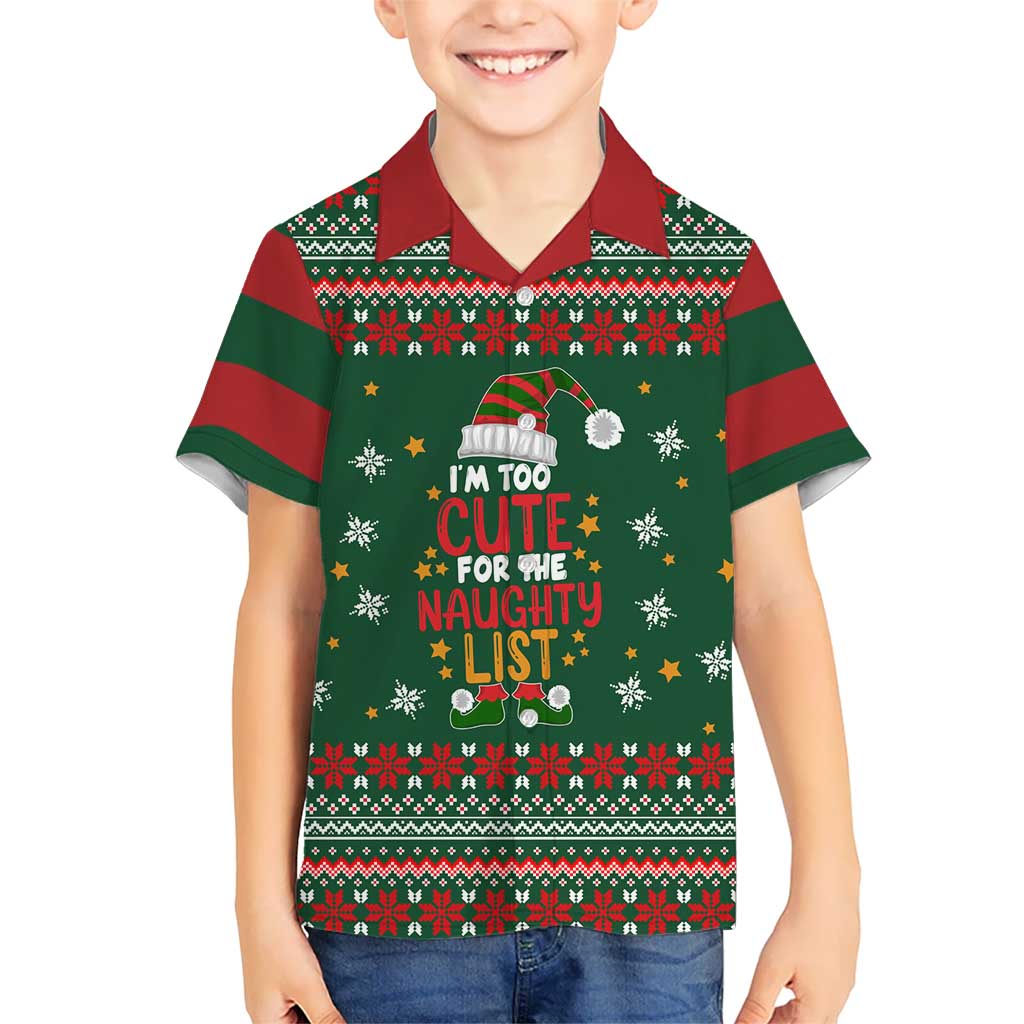 Too Cute For The Naughty List Christmas Family Matching Off Shoulder Short Dress and Hawaiian Shirt Xmas Holiday Patterns - Wonder Print Shop