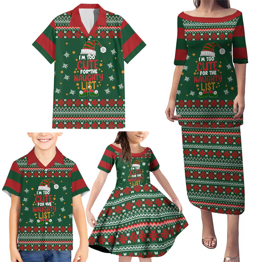 Too Cute For The Naughty List Christmas Family Matching Puletasi and Hawaiian Shirt Xmas Holiday Patterns - Wonder Print Shop