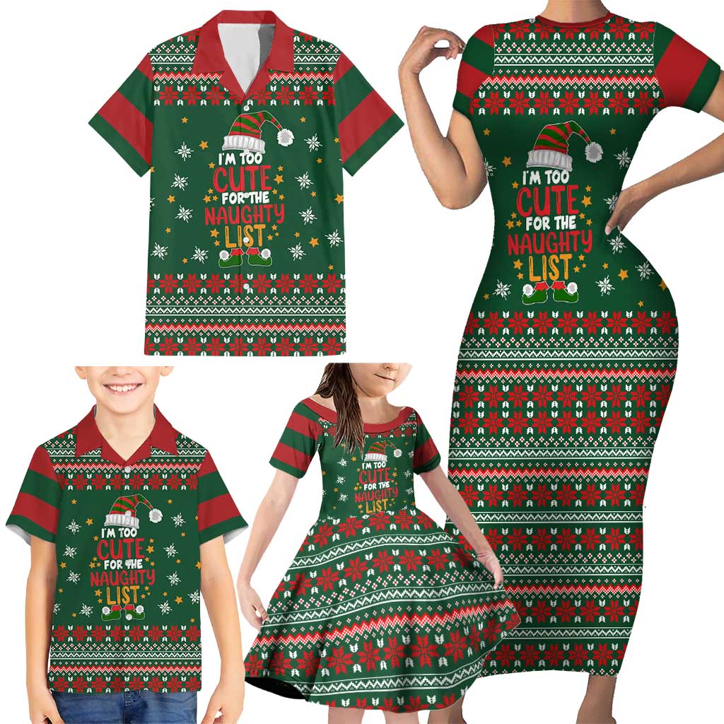 Too Cute For The Naughty List Christmas Family Matching Short Sleeve Bodycon Dress and Hawaiian Shirt Xmas Holiday Patterns - Wonder Print Shop
