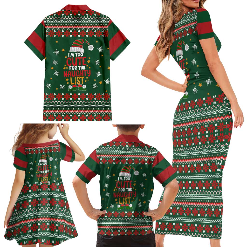 Too Cute For The Naughty List Christmas Family Matching Short Sleeve Bodycon Dress and Hawaiian Shirt Xmas Holiday Patterns - Wonder Print Shop