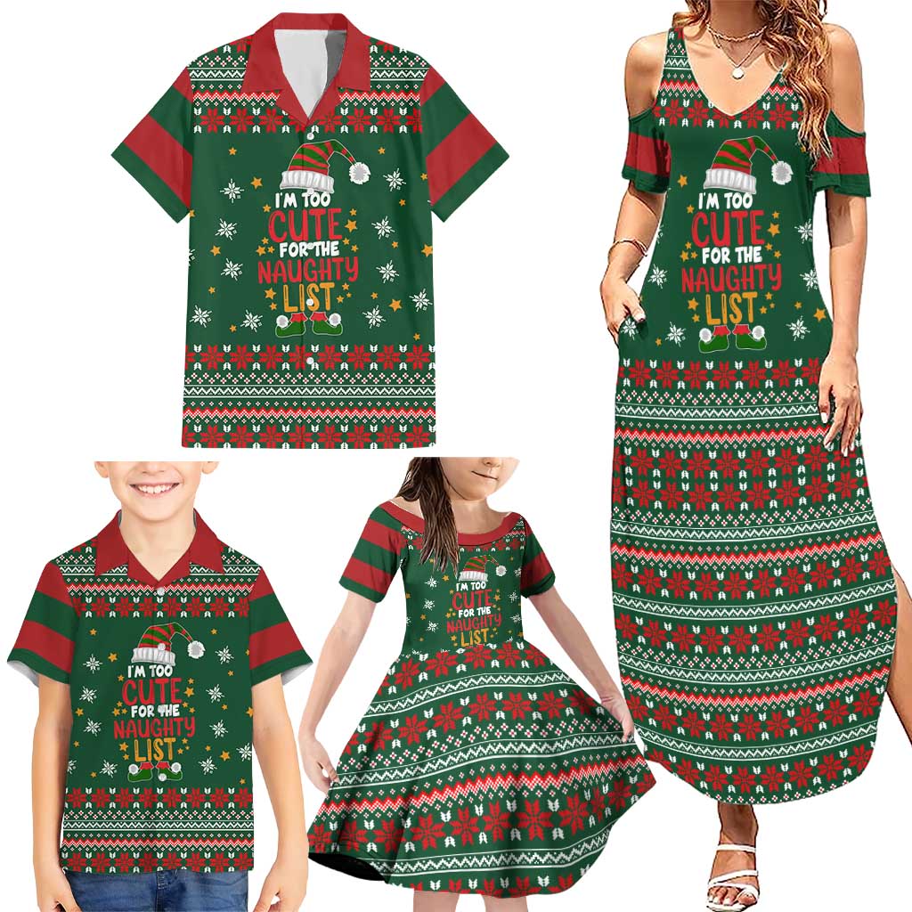Too Cute For The Naughty List Christmas Family Matching Summer Maxi Dress and Hawaiian Shirt Xmas Holiday Patterns - Wonder Print Shop