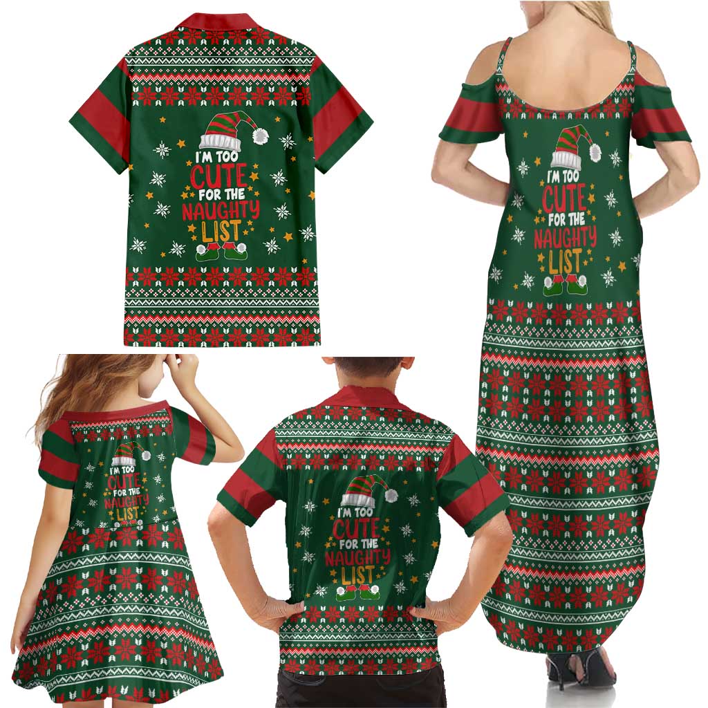 Too Cute For The Naughty List Christmas Family Matching Summer Maxi Dress and Hawaiian Shirt Xmas Holiday Patterns - Wonder Print Shop