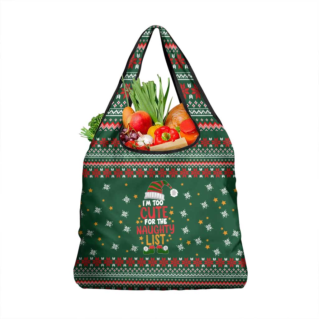 Too Cute For The Naughty List Christmas Grocery Bag Xmas Holiday Patterns - Wonder Print Shop