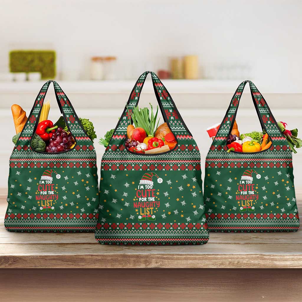 Too Cute For The Naughty List Christmas Grocery Bag Xmas Holiday Patterns - Wonder Print Shop
