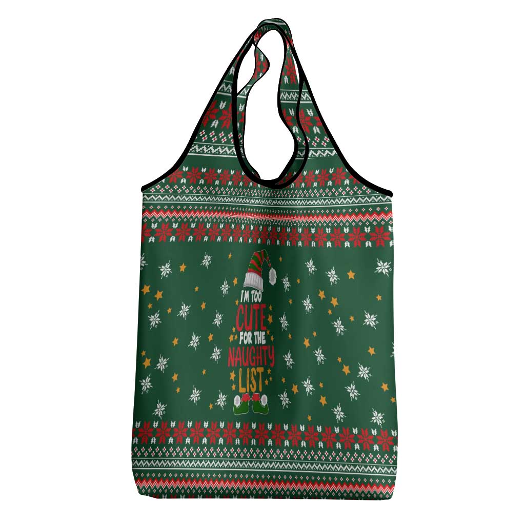 Too Cute For The Naughty List Christmas Grocery Bag Xmas Holiday Patterns - Wonder Print Shop