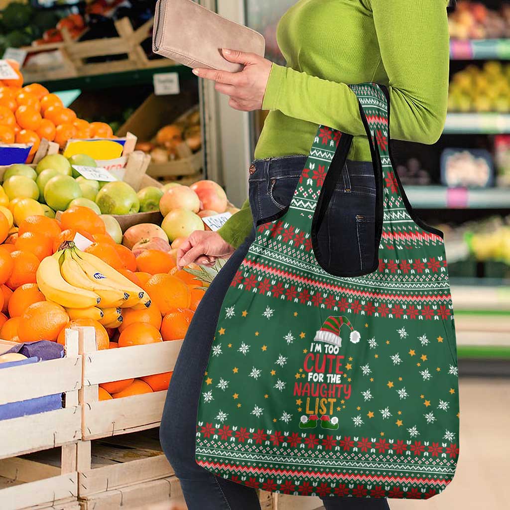 Too Cute For The Naughty List Christmas Grocery Bag Xmas Holiday Patterns - Wonder Print Shop