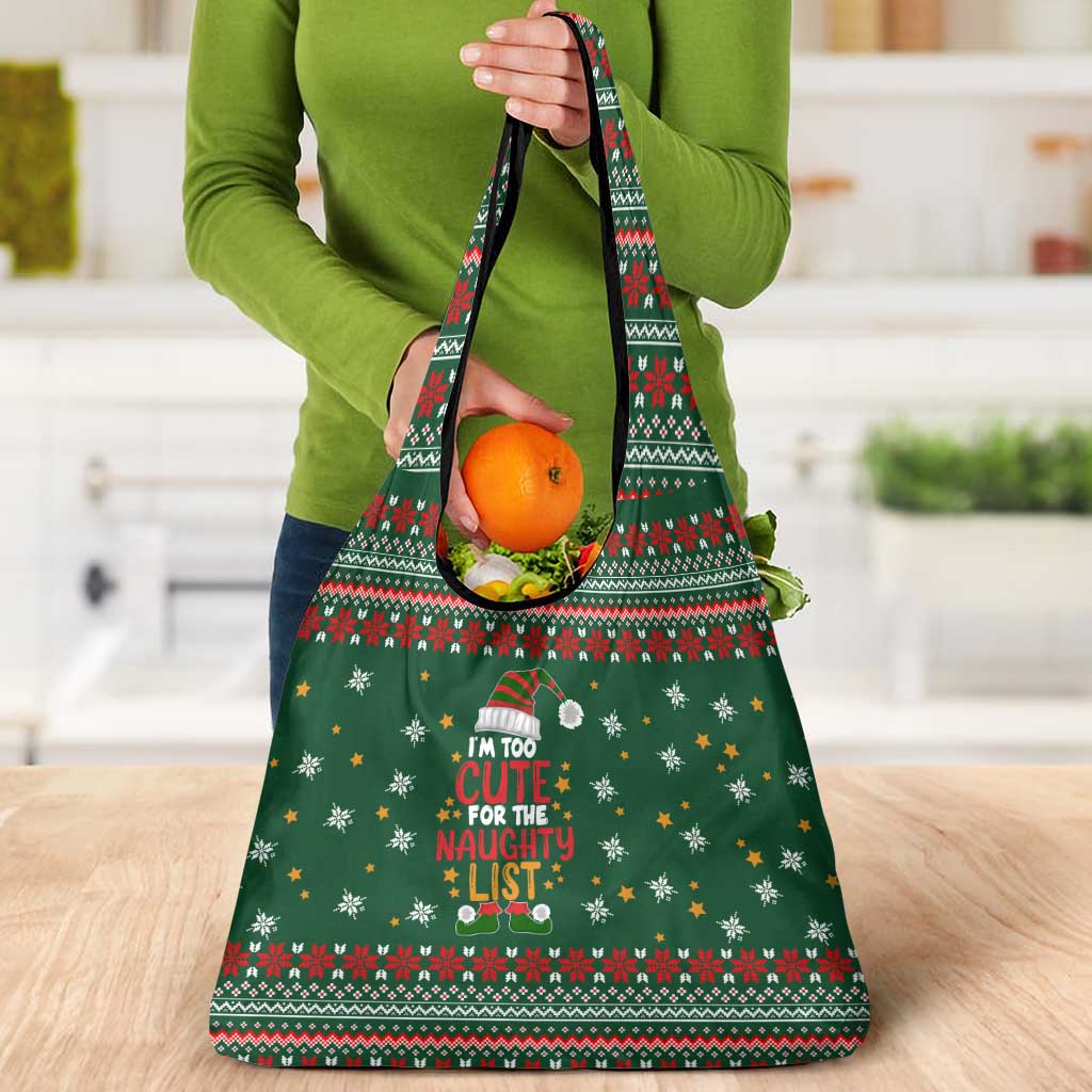 Too Cute For The Naughty List Christmas Grocery Bag Xmas Holiday Patterns - Wonder Print Shop