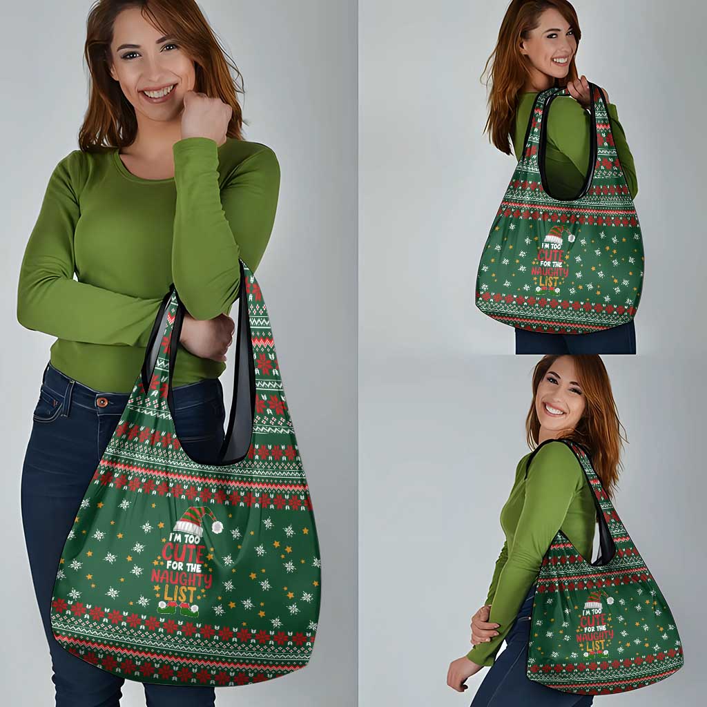 Too Cute For The Naughty List Christmas Grocery Bag Xmas Holiday Patterns - Wonder Print Shop