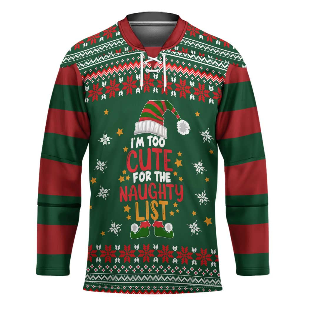 Too Cute For The Naughty List Christmas Hockey Jersey Xmas Holiday Patterns - Wonder Print Shop
