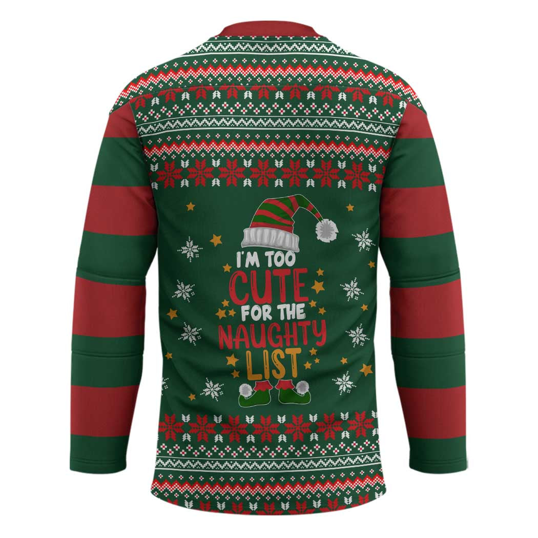 Too Cute For The Naughty List Christmas Hockey Jersey Xmas Holiday Patterns - Wonder Print Shop