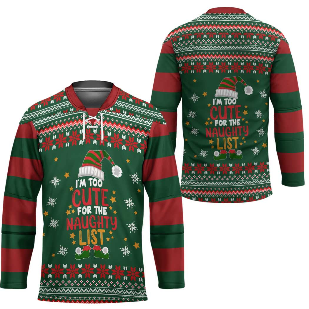Too Cute For The Naughty List Christmas Hockey Jersey Xmas Holiday Patterns - Wonder Print Shop