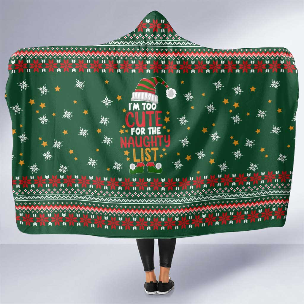 Too Cute For The Naughty List Christmas Hooded Blanket Xmas Holiday Patterns - Wonder Print Shop