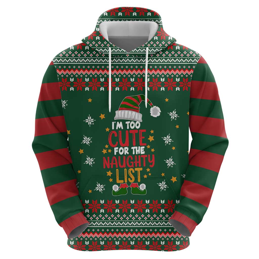 Too Cute For The Naughty List Christmas Hoodie Xmas Holiday Patterns - Wonder Print Shop