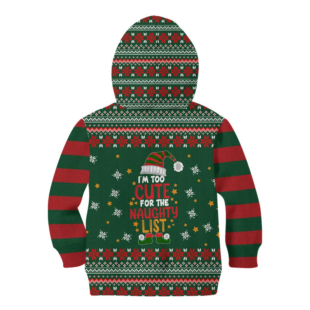 Too Cute For The Naughty List Christmas Kid Hoodie Xmas Holiday Patterns - Wonder Print Shop