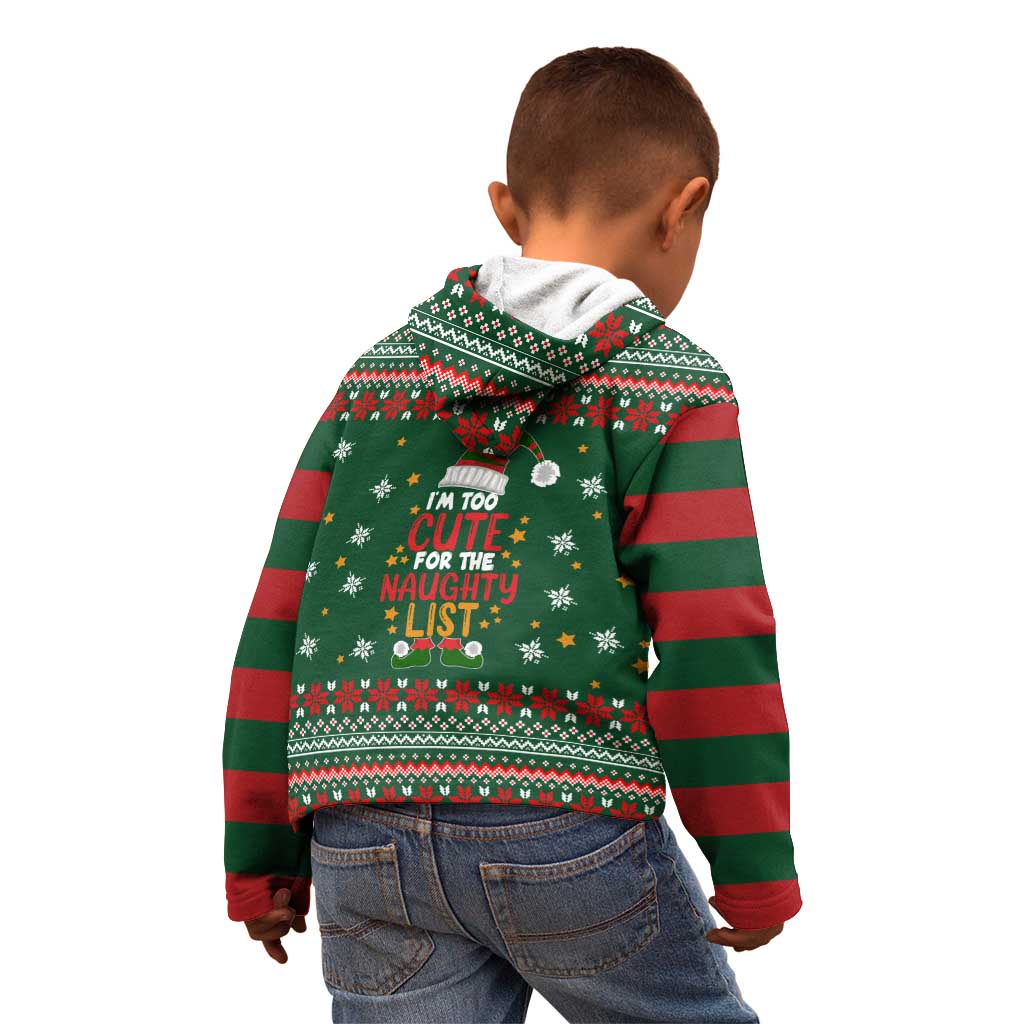 Too Cute For The Naughty List Christmas Kid Hoodie Xmas Holiday Patterns - Wonder Print Shop