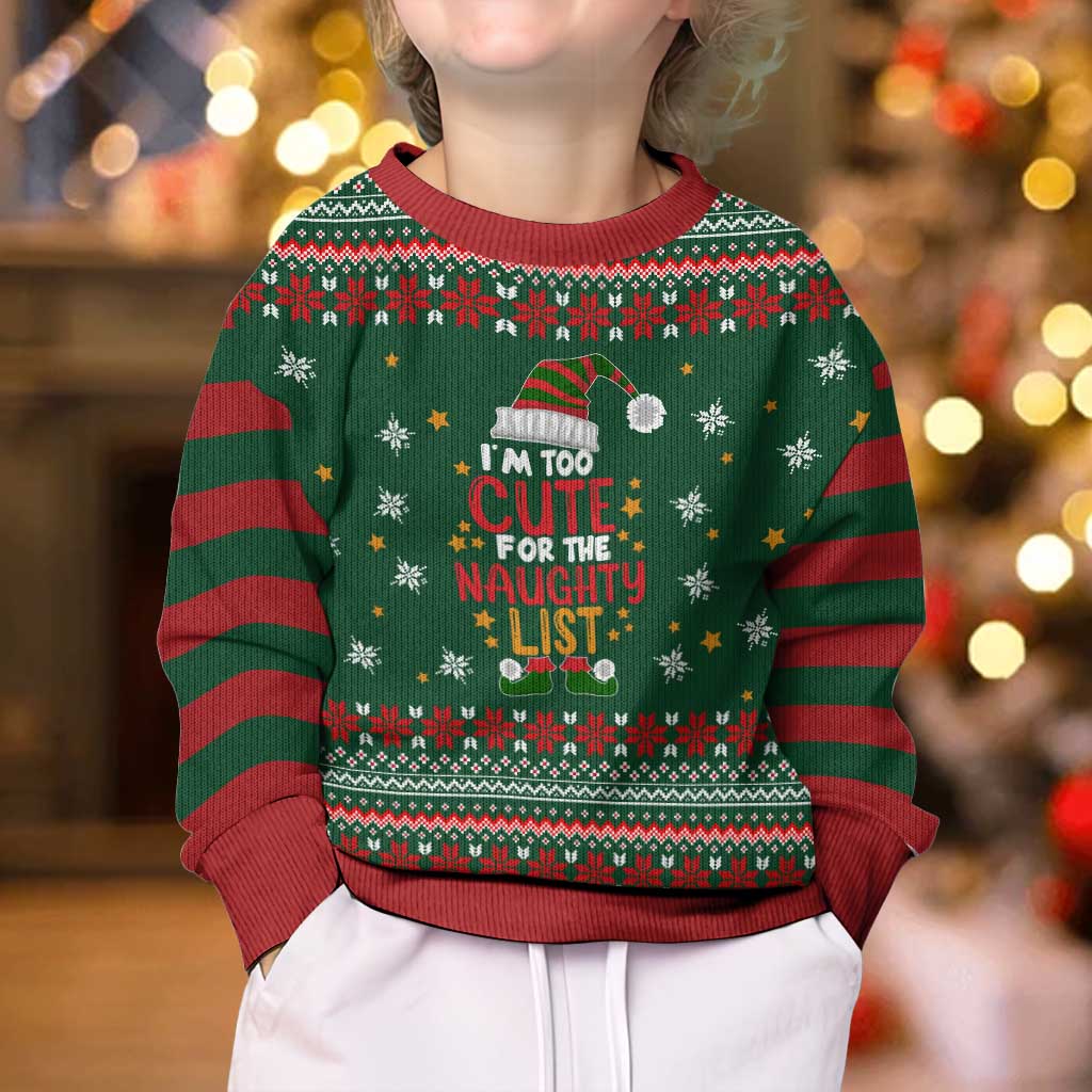 Too Cute For The Naughty List Christmas Kid Ugly Christmas Sweater Xmas Holiday Patterns - Wonder Print Shop