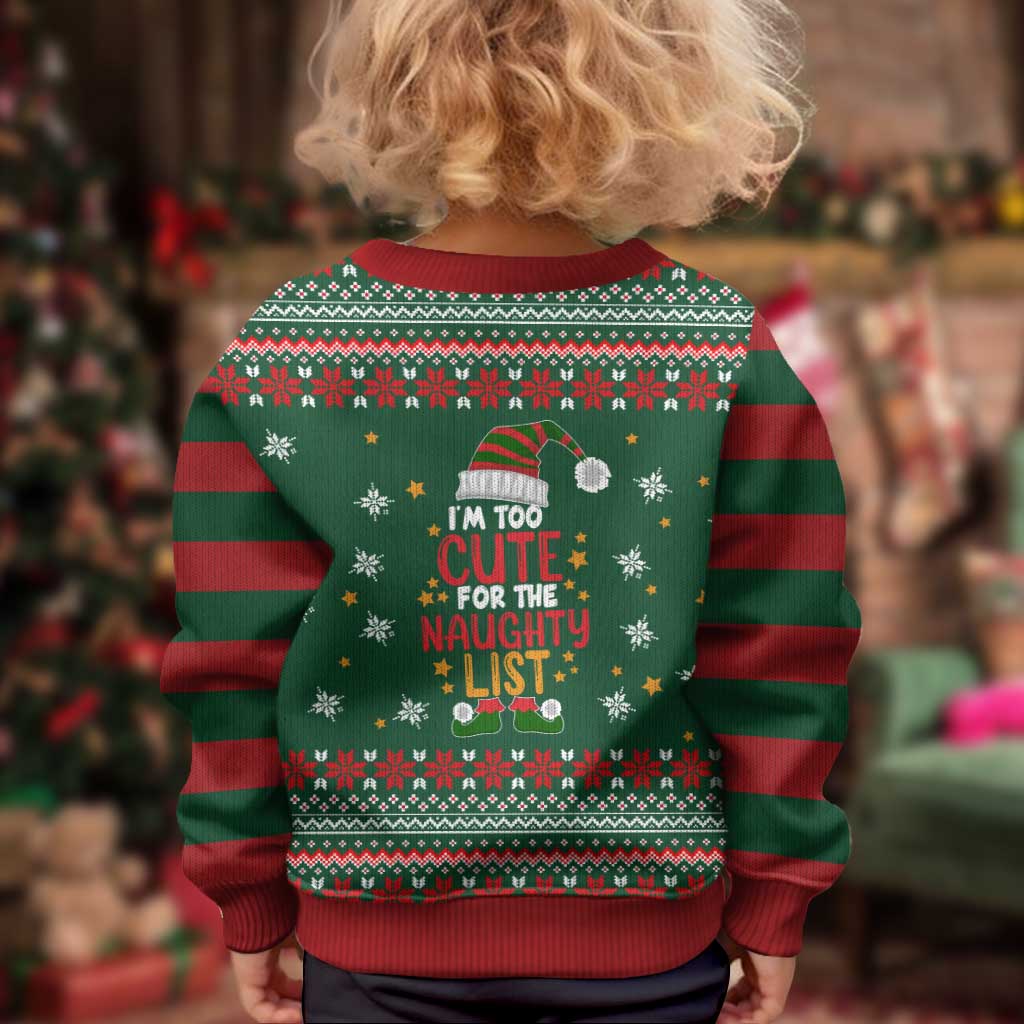 Too Cute For The Naughty List Christmas Kid Ugly Christmas Sweater Xmas Holiday Patterns - Wonder Print Shop