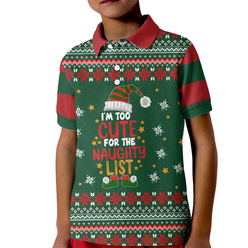 Too Cute For The Naughty List Christmas Kid Polo Shirt Xmas Holiday Patterns - Wonder Print Shop