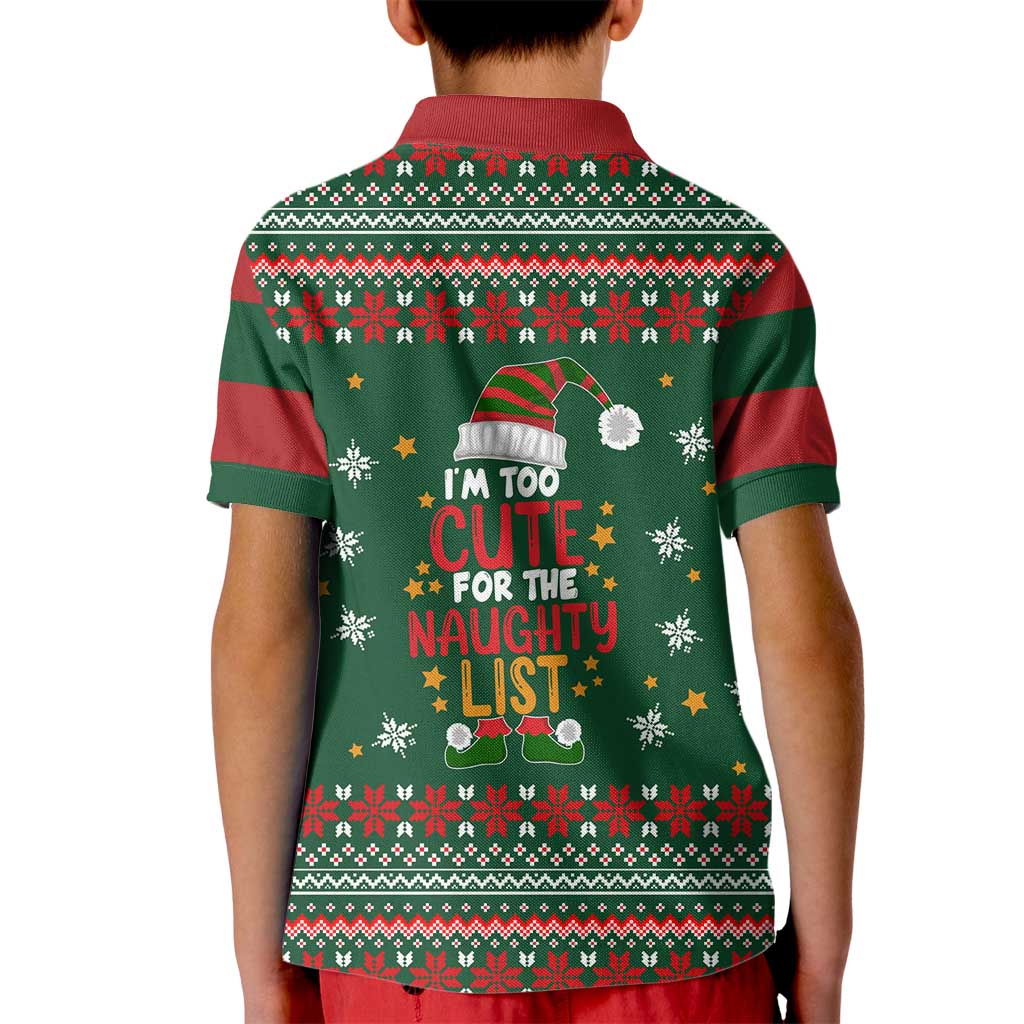 Too Cute For The Naughty List Christmas Kid Polo Shirt Xmas Holiday Patterns - Wonder Print Shop
