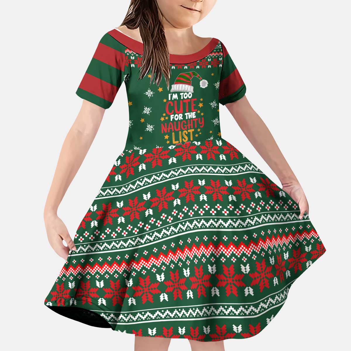 Too Cute For The Naughty List Christmas Kid Short Sleeve Dress Xmas Holiday Patterns - Wonder Print Shop