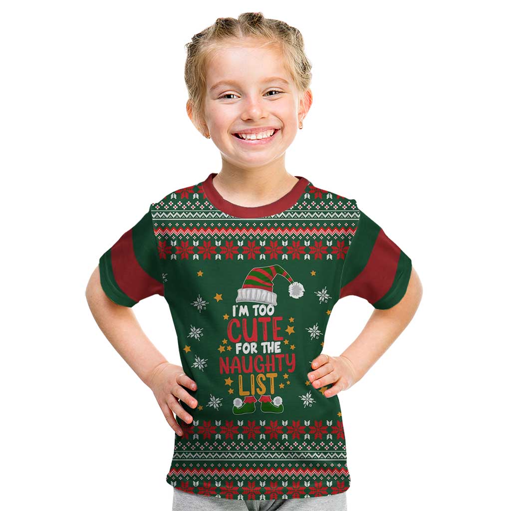 Too Cute For The Naughty List Christmas Kid T Shirt Xmas Holiday Patterns - Wonder Print Shop