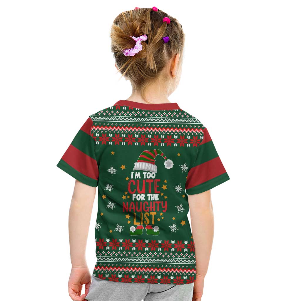 Too Cute For The Naughty List Christmas Kid T Shirt Xmas Holiday Patterns - Wonder Print Shop