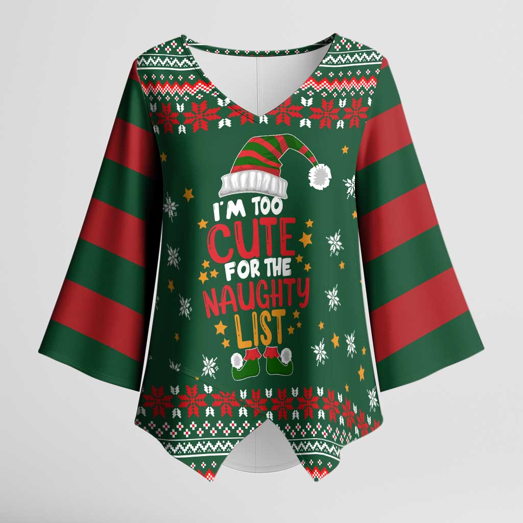 Too Cute For The Naughty List Christmas Kimono Sleeve Blouse Xmas Holiday Patterns - Wonder Print Shop