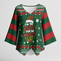 Too Cute For The Naughty List Christmas Kimono Sleeve Blouse Xmas Holiday Patterns - Wonder Print Shop