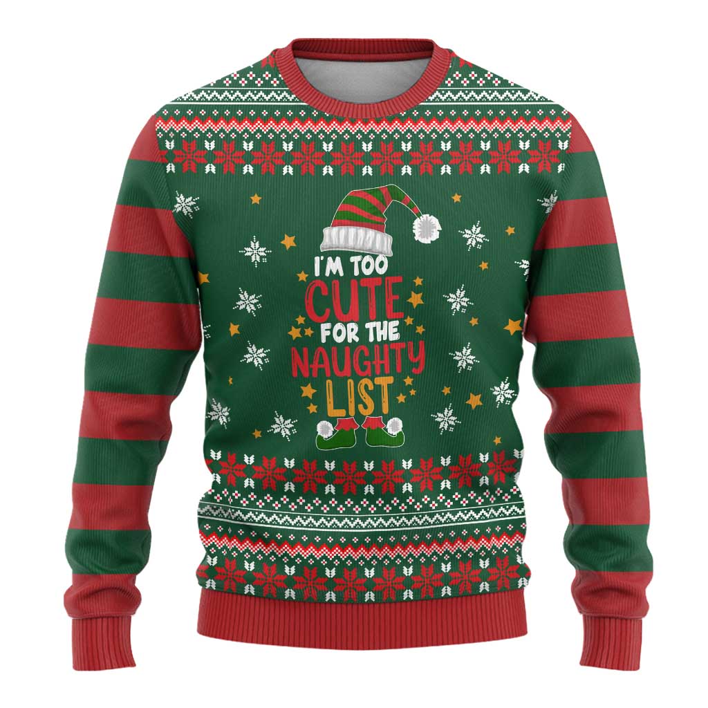 Too Cute For The Naughty List Christmas Ugly Christmas Sweater Xmas Holiday Patterns - Wonder Print Shop