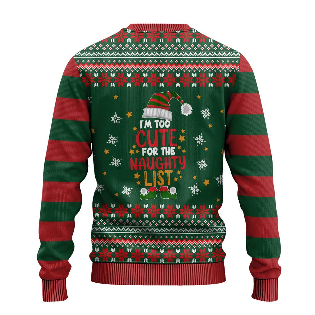 Too Cute For The Naughty List Christmas Ugly Christmas Sweater Xmas Holiday Patterns - Wonder Print Shop