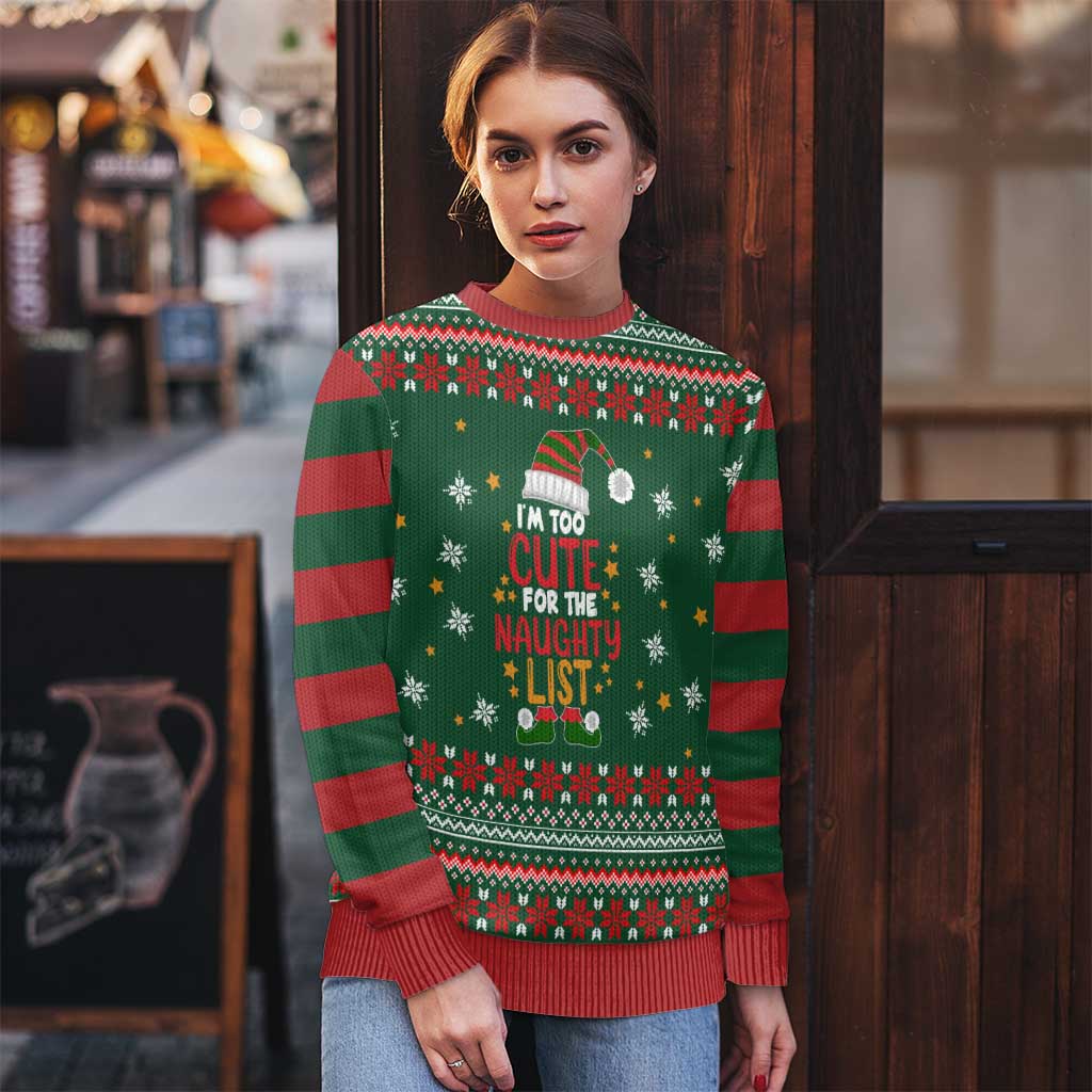Too Cute For The Naughty List Christmas Ugly Christmas Sweater Xmas Holiday Patterns - Wonder Print Shop
