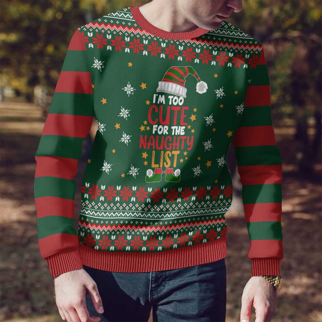 Too Cute For The Naughty List Christmas Ugly Christmas Sweater Xmas Holiday Patterns - Wonder Print Shop
