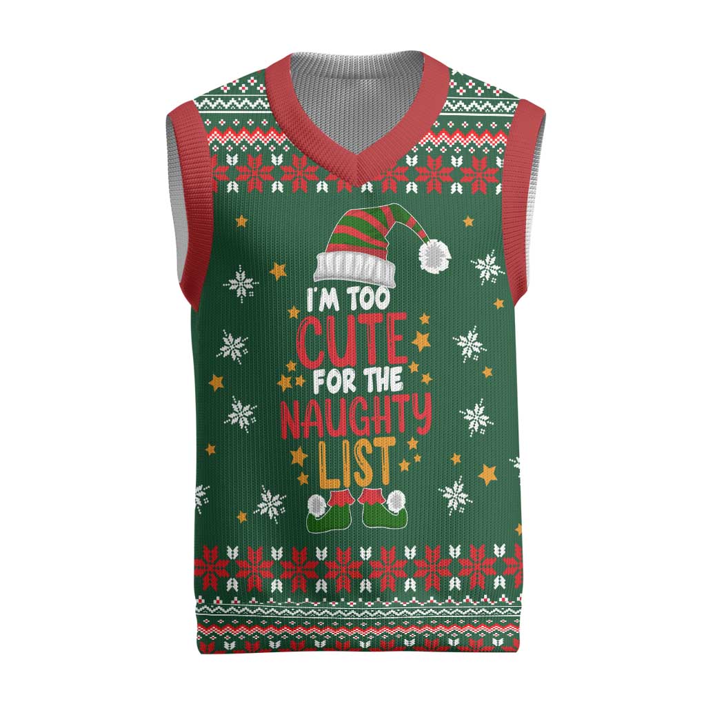 Too Cute For The Naughty List Christmas Knitted V-Neck Vest Xmas Holiday Patterns - Wonder Print Shop