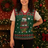 Too Cute For The Naughty List Christmas Knitted V-Neck Vest Xmas Holiday Patterns - Wonder Print Shop