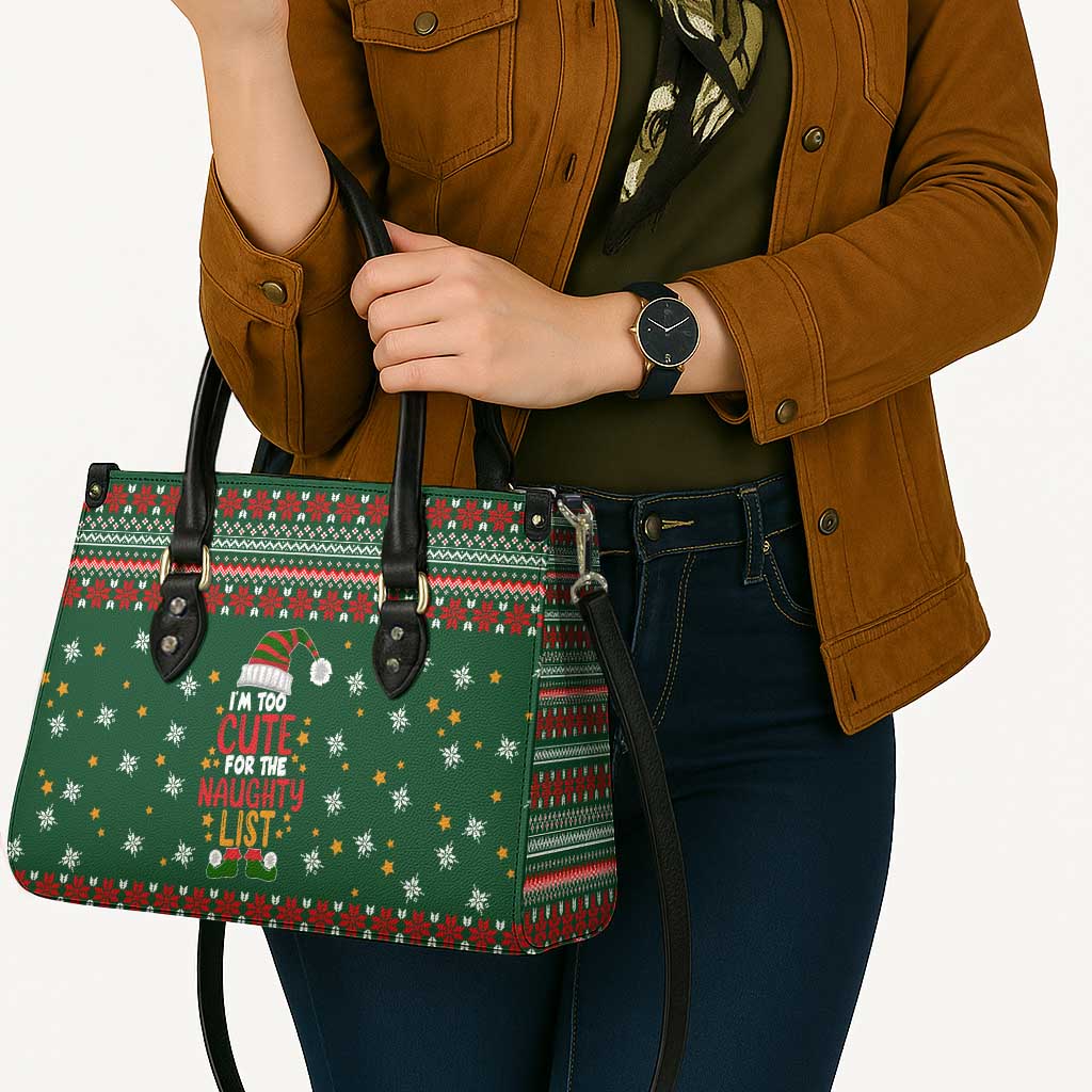 Too Cute For The Naughty List Christmas Leather Bag Xmas Holiday Patterns - Wonder Print Shop
