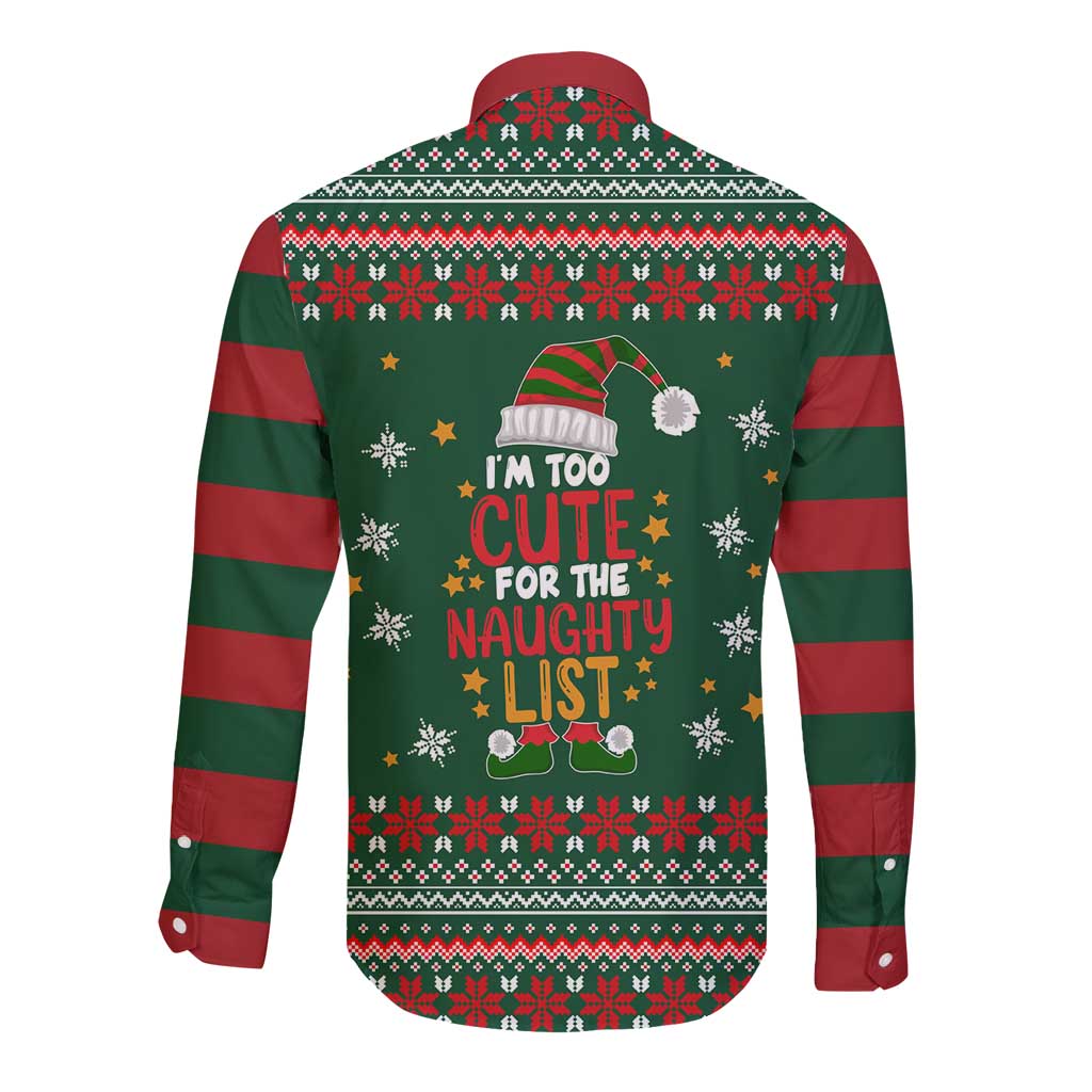 Too Cute For The Naughty List Christmas Long Sleeve Button Shirt Xmas Holiday Patterns - Wonder Print Shop