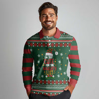 Too Cute For The Naughty List Christmas Long Sleeve Polo Shirt Xmas Holiday Patterns - Wonder Print Shop