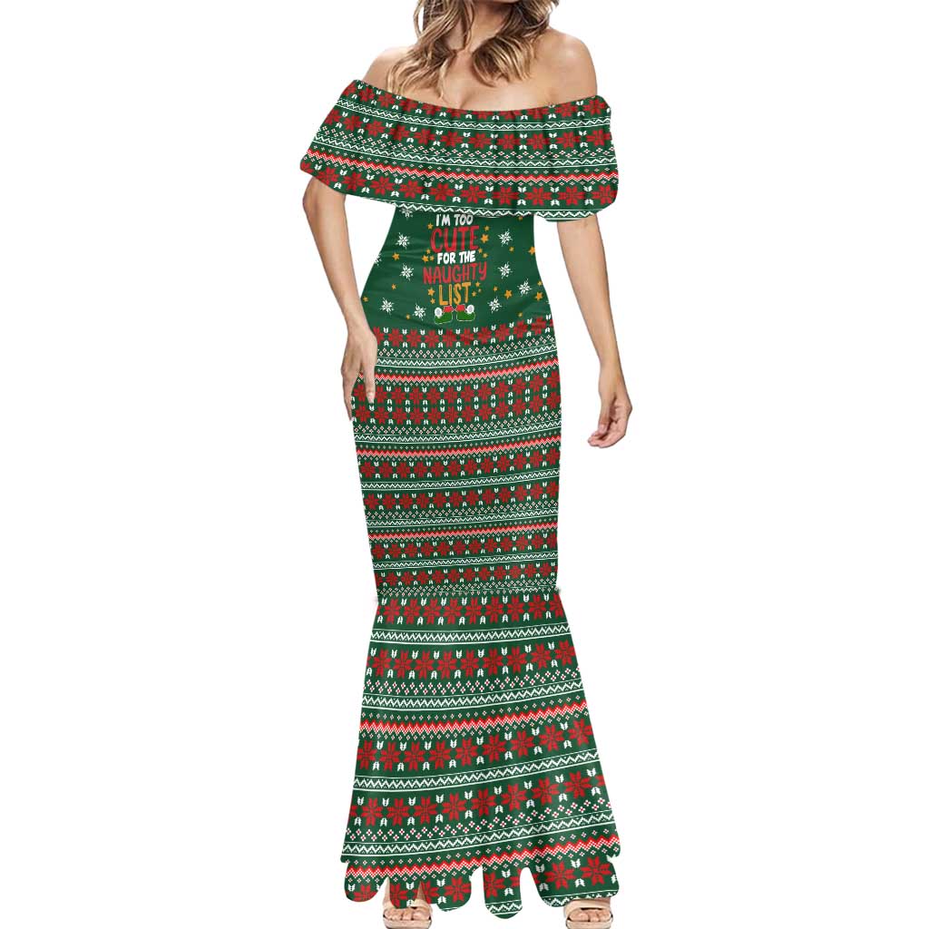 Too Cute For The Naughty List Christmas Mermaid Dress Xmas Holiday Patterns - Wonder Print Shop
