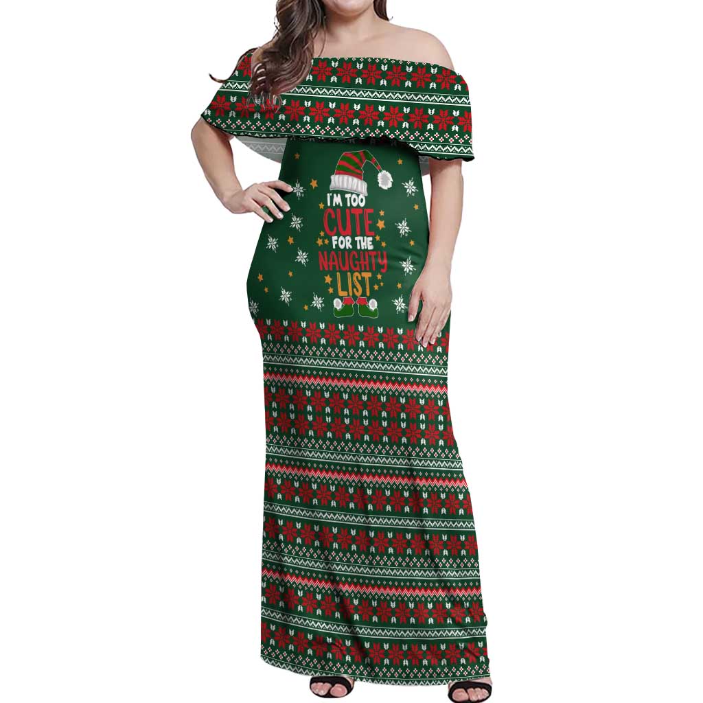 Too Cute For The Naughty List Christmas Off Shoulder Maxi Dress Xmas Holiday Patterns - Wonder Print Shop