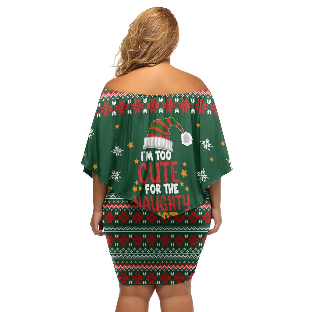 Too Cute For The Naughty List Christmas Off Shoulder Short Dress Xmas Holiday Patterns - Wonder Print Shop